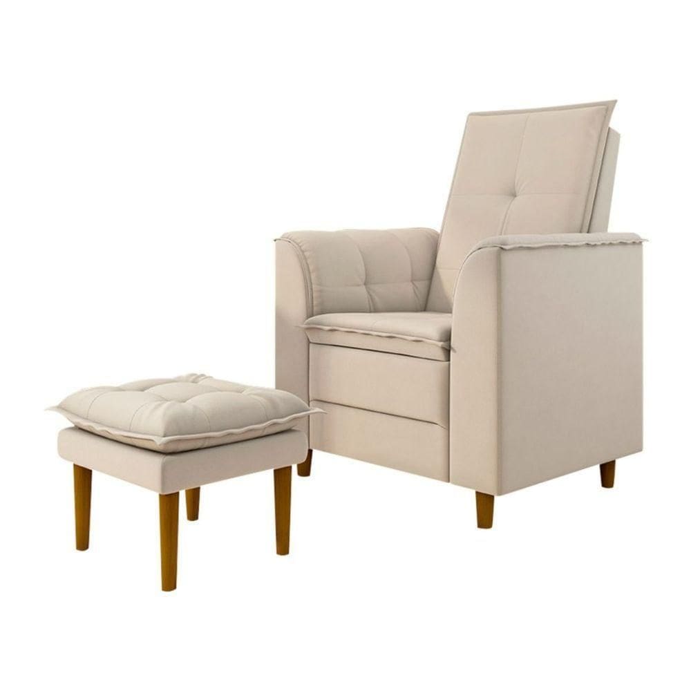 Poltrona Amamentação Confortável Com Puff Ayla Linho bege