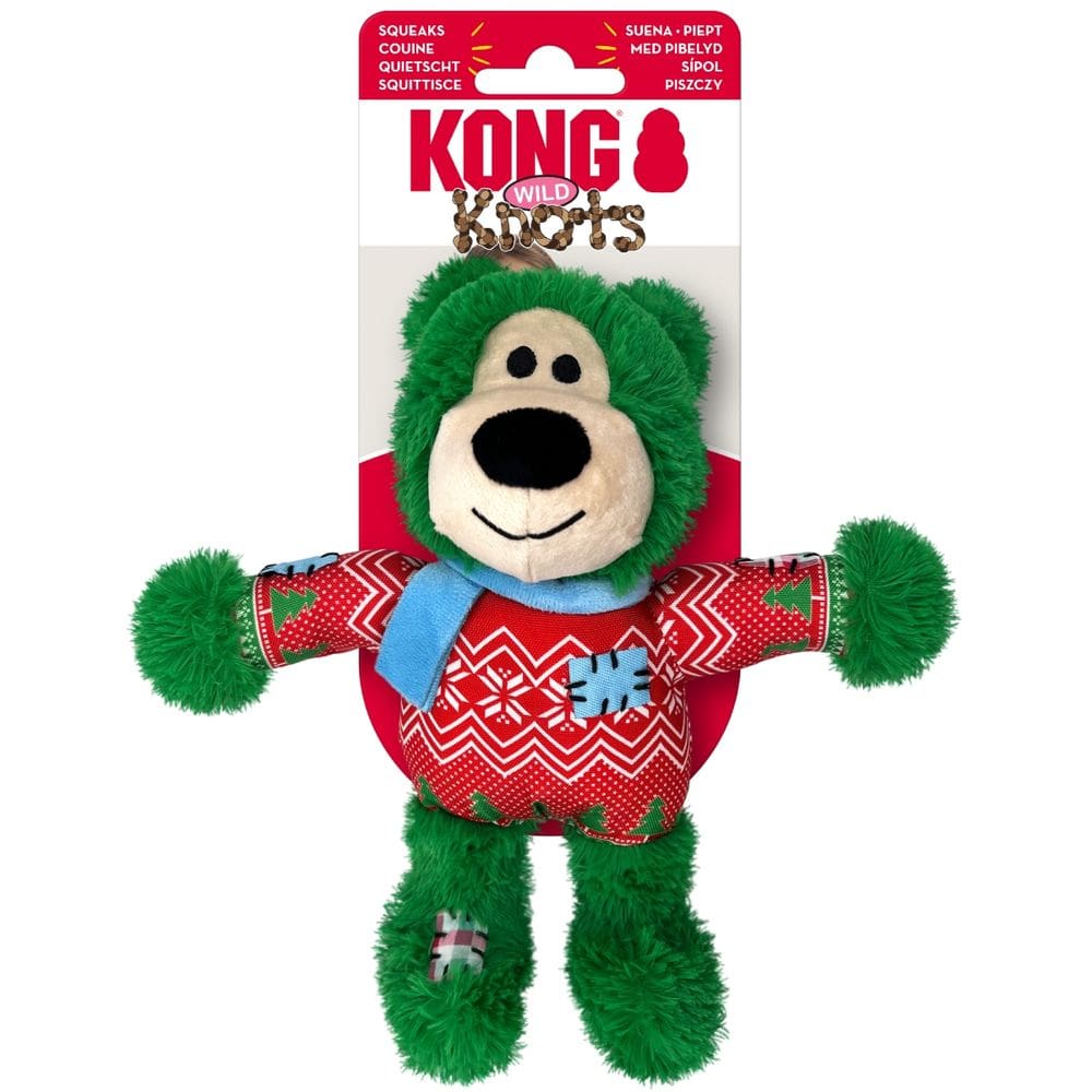 Brinquedo Kong Holiday Knots Pelúcia Ursinho Com Corda e Apito Para Cachorro Médio e Grande - Verde