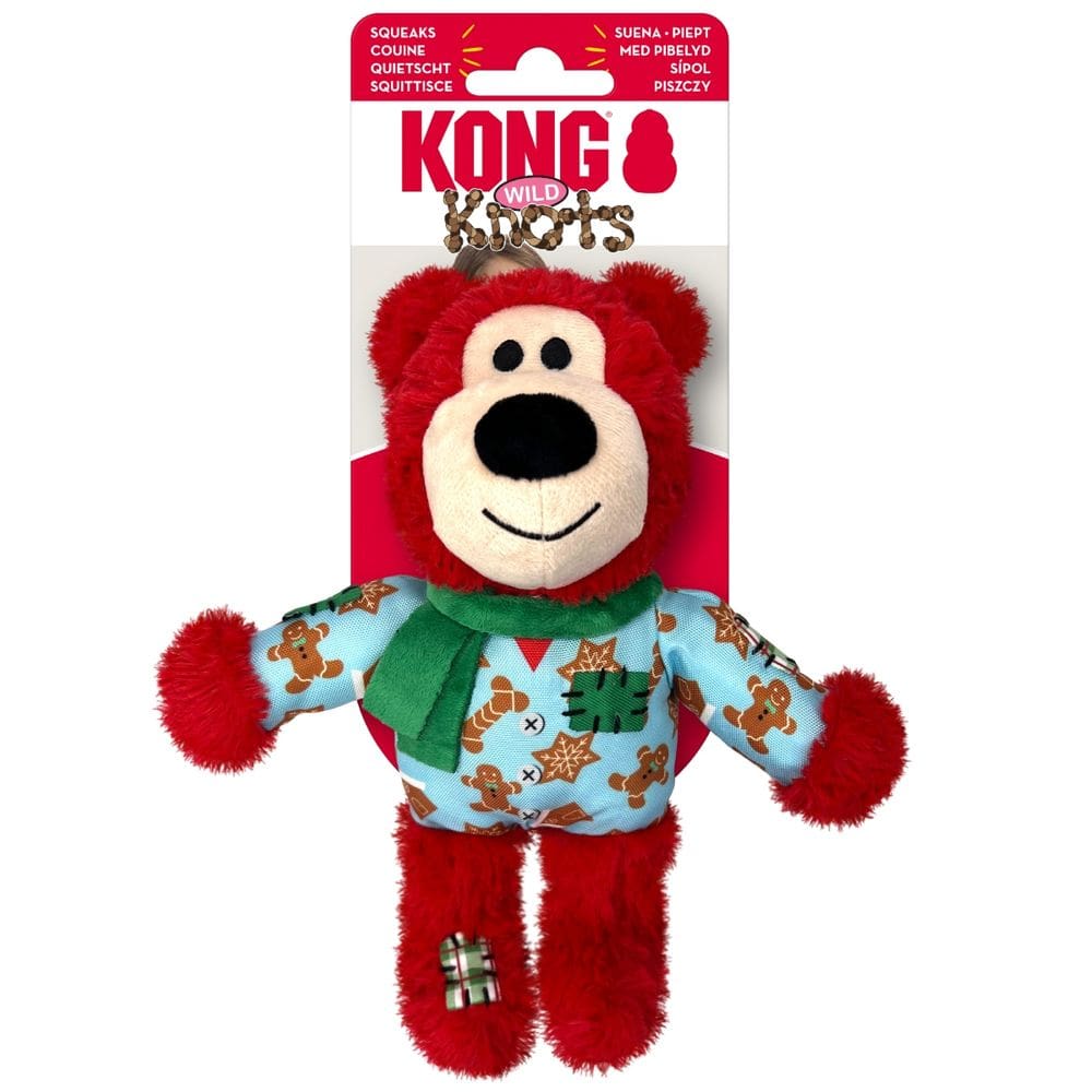 Brinquedo Kong Holiday Knots Pelúcia Ursinho Com Corda e Apito Para Cachorro Médio e Grande - Vermelho