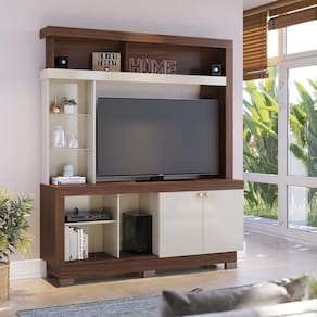 Estante 160 Cm Para TV 50` Valença Nogueira Real Off White Colibri
