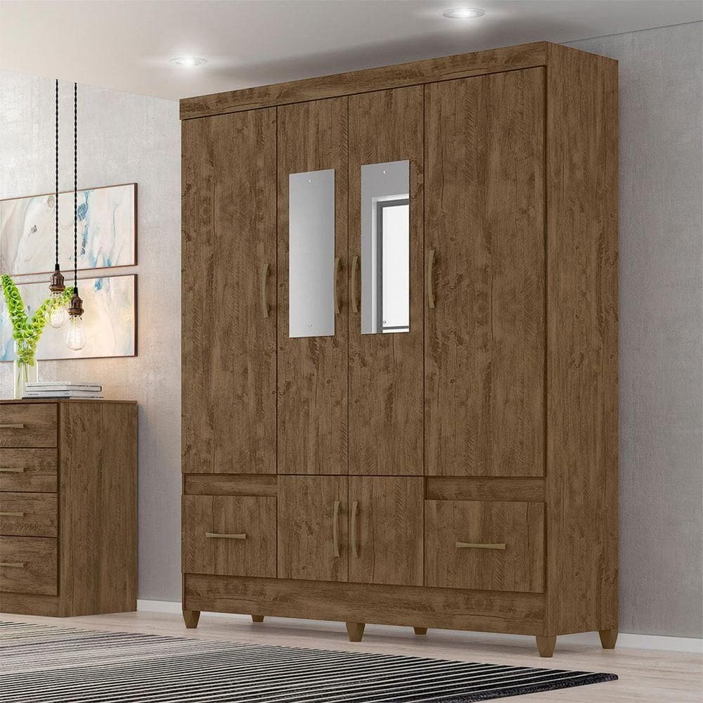 Guarda Roupa com Espelho 165x204cm Ms912 Moval Castanho