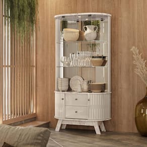 Cristaleira com Led e Portas de Vidro 90x160cm Moss Madetec Calacata Off White