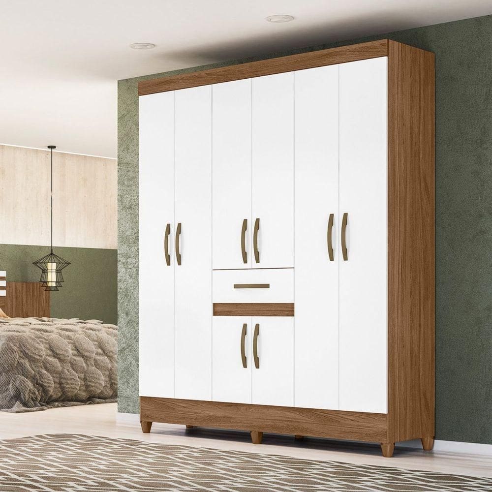 Guarda Roupa Casal 8 Portas 165x204cm Portugal Moval Naturale Branco