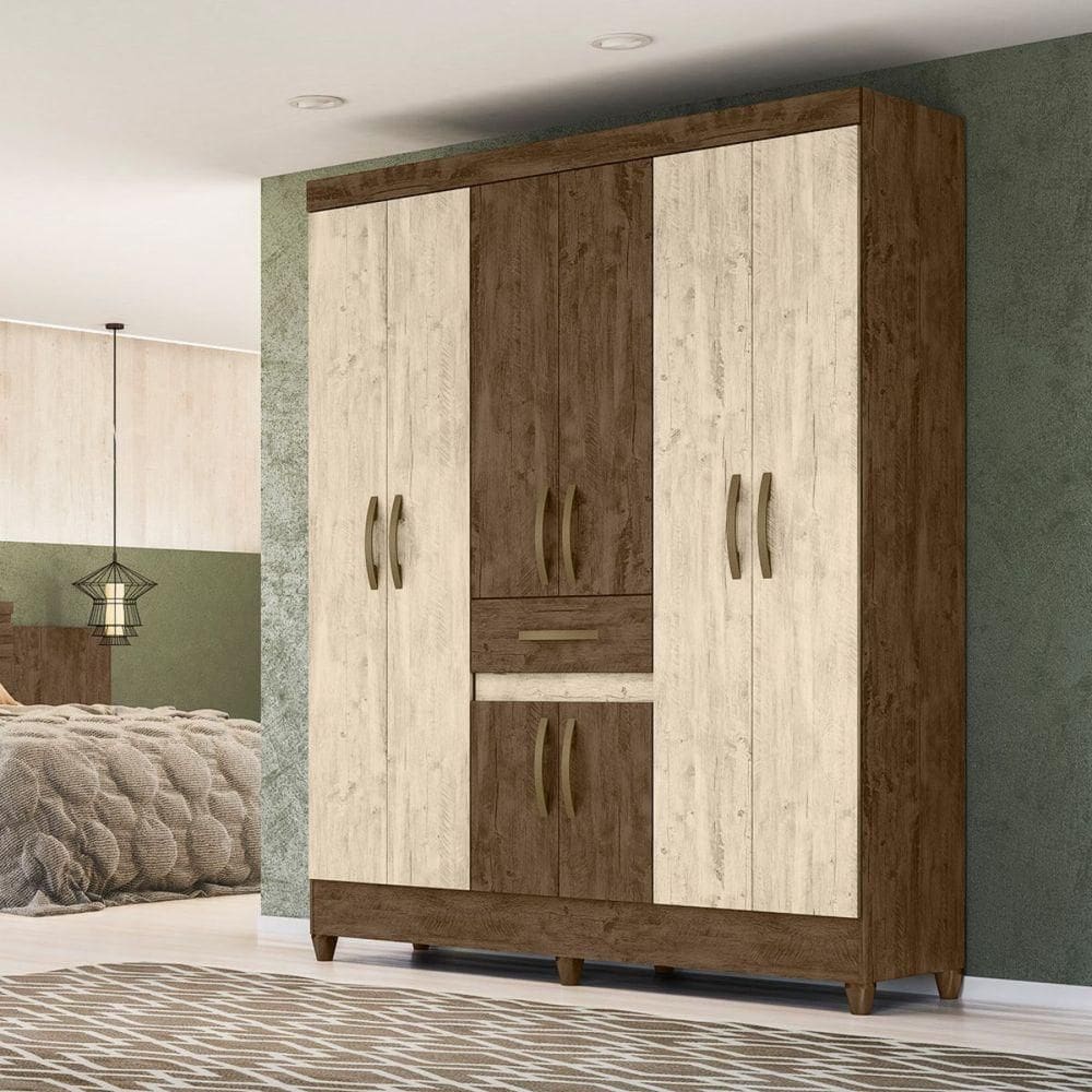 Guarda Roupa Casal 8 Portas 165x204cm Portugal Moval Castanho Avelã
