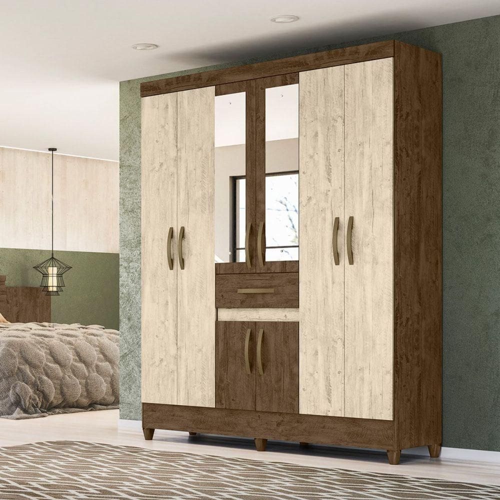 Guarda Roupa com Espelho 165x204cm Portugal Moval Castanho Avelã
