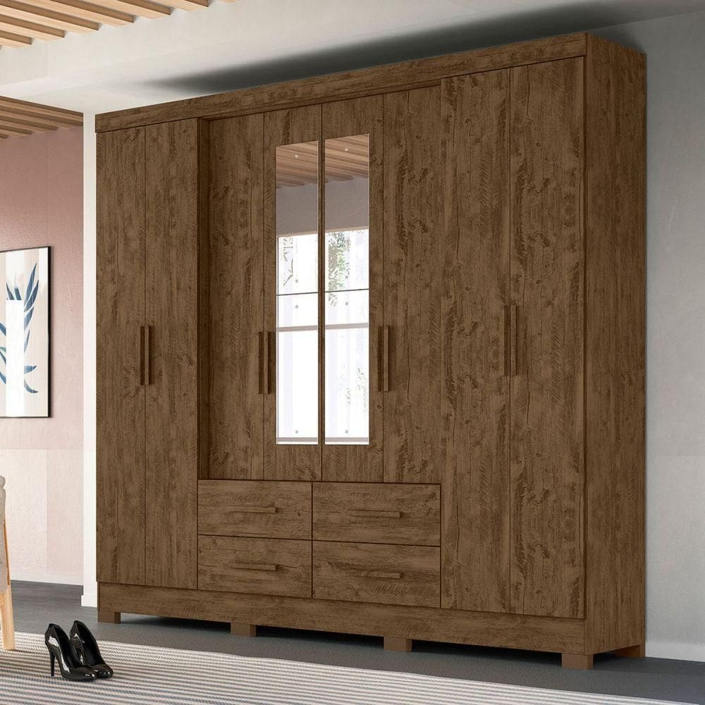 Guarda Roupa Casal Grande com Espelho 273x222cm San Lorenzo Moval Castanho