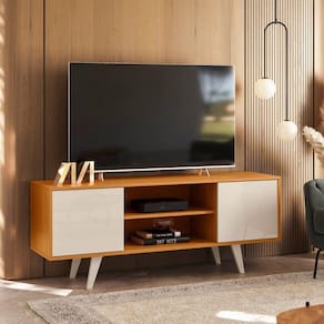 Rack Retro Para TV Até 50 Polegadas 136x54cm Lisboa Madetec Cinamomo Off White