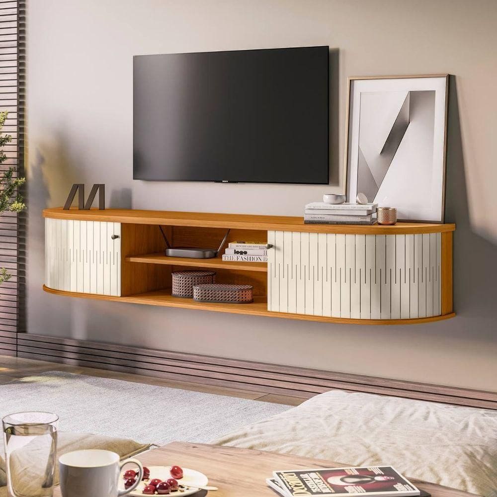Rack Suspenso Curvo Portas Flexíveis 183x31cm Algarve Madetec Cinamomo Off White