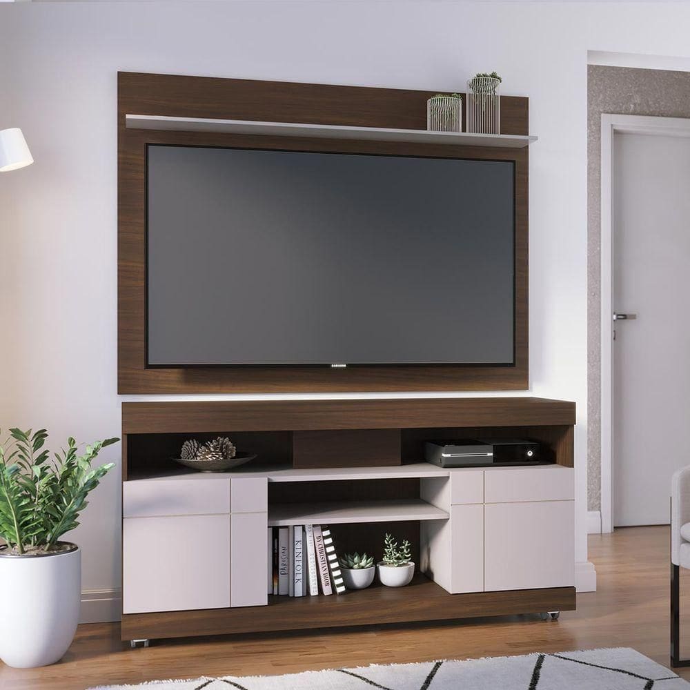 Rack com Painel Para TV Até 55 Pol 136x168cm Colibri Nogueira Off White