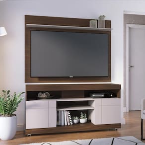 Rack com Painel Para TV Até 55 Pol 136x168cm Colibri Nogueira Off White