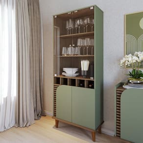 Cristaleira com 4 Portas 70x182cm Jurerê Colibri Hortelã Amêndoa