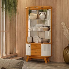 Cristaleira com Led e Portas de Vidro 90x160cm Moss Madetec Cinamomo Off White