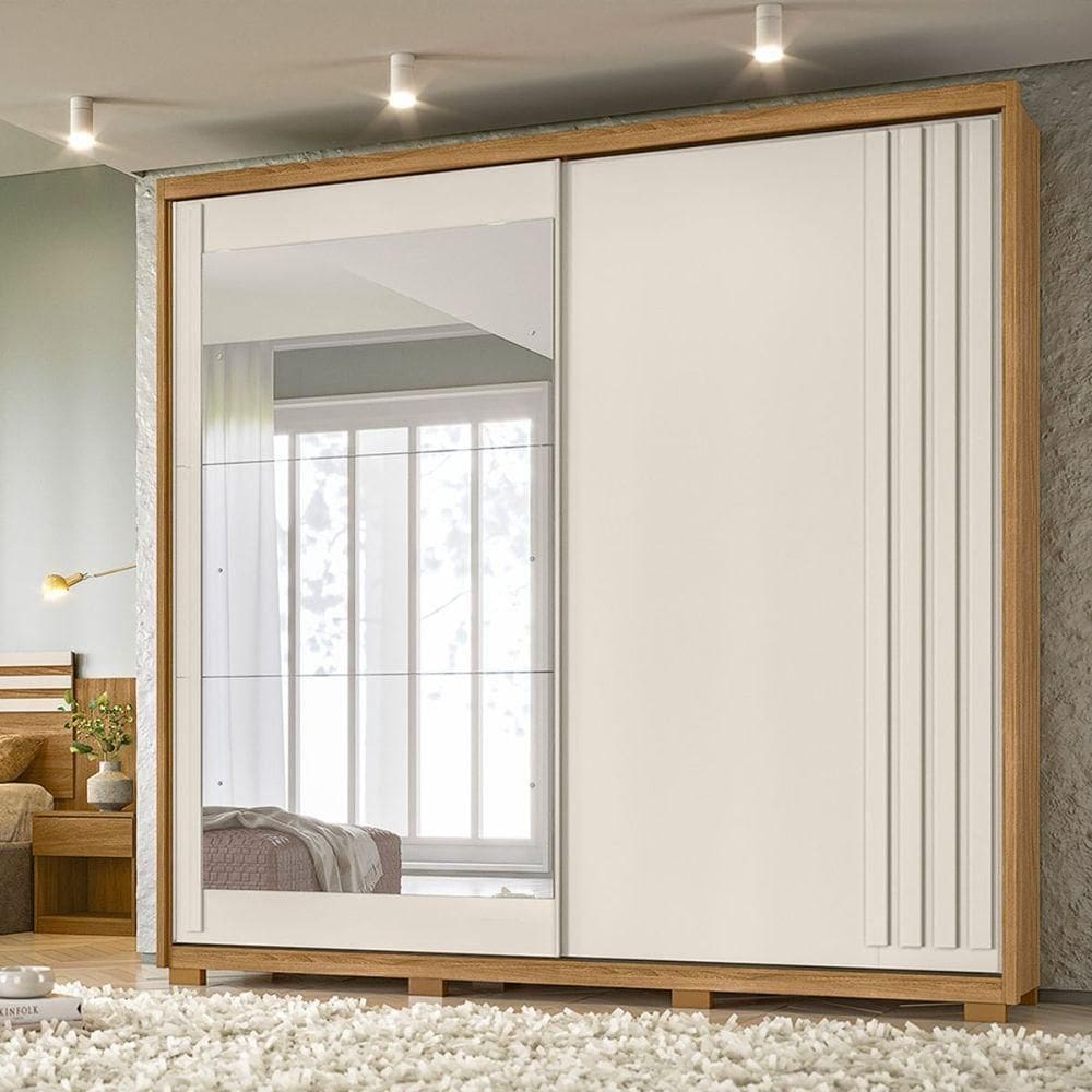 Guarda Roupa Casal Grande com Porta de Correr 242x230cm Dhara Moval Freijó Off White
