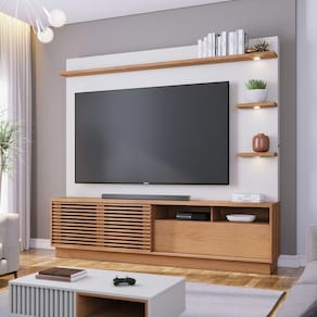 Estante Ripado Home TV Até 70 Pol com Led 200x180cm Campeche Colibri Freijó Off White