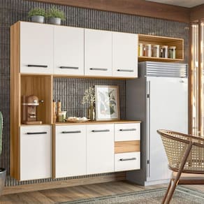 Armário Suspenso Para Cozinha com Balcão 180x136cm Juliete Nicioli Freijó Off White