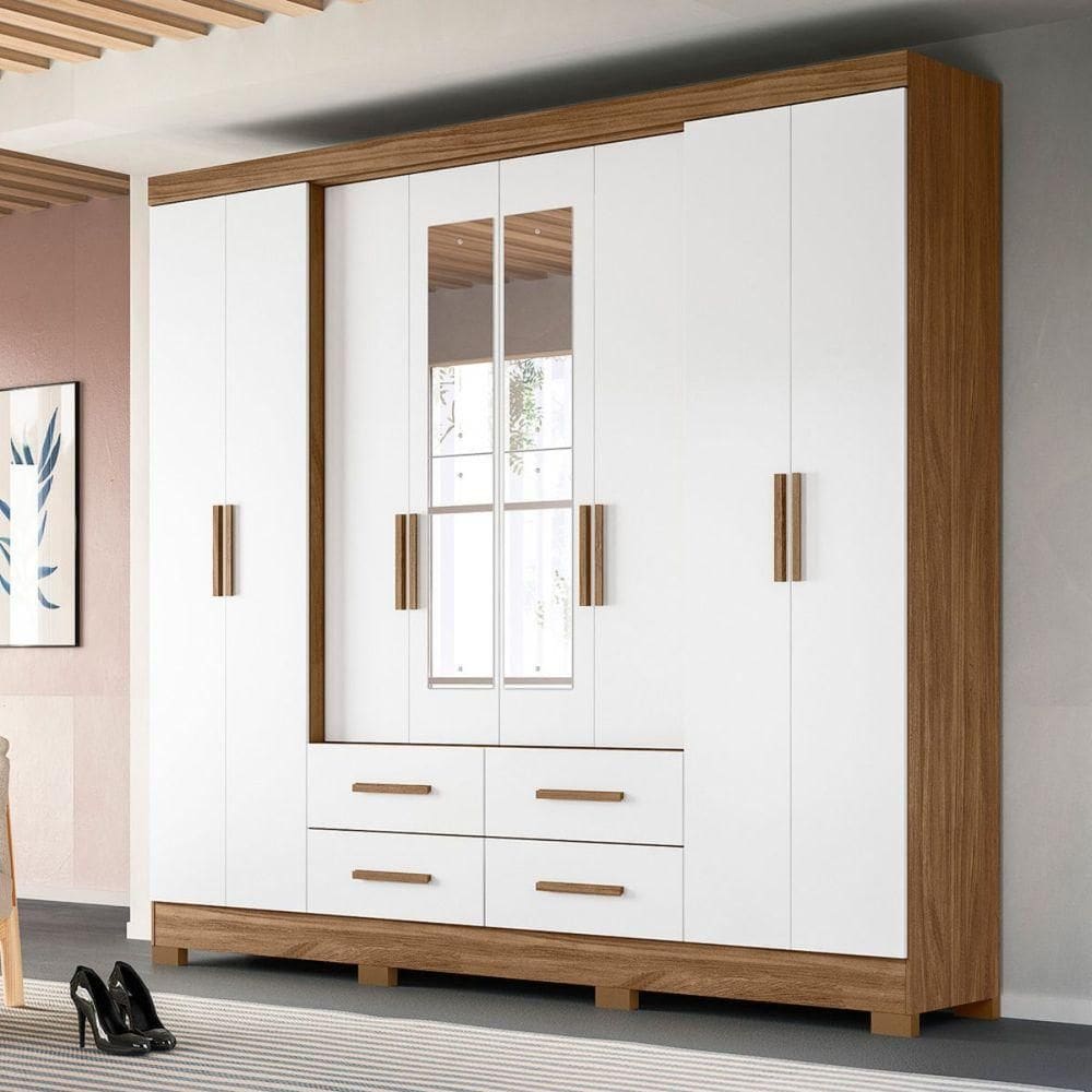 Guarda Roupa Casal Grande com Espelho 273x222cm San Lorenzo Moval Naturale Branco