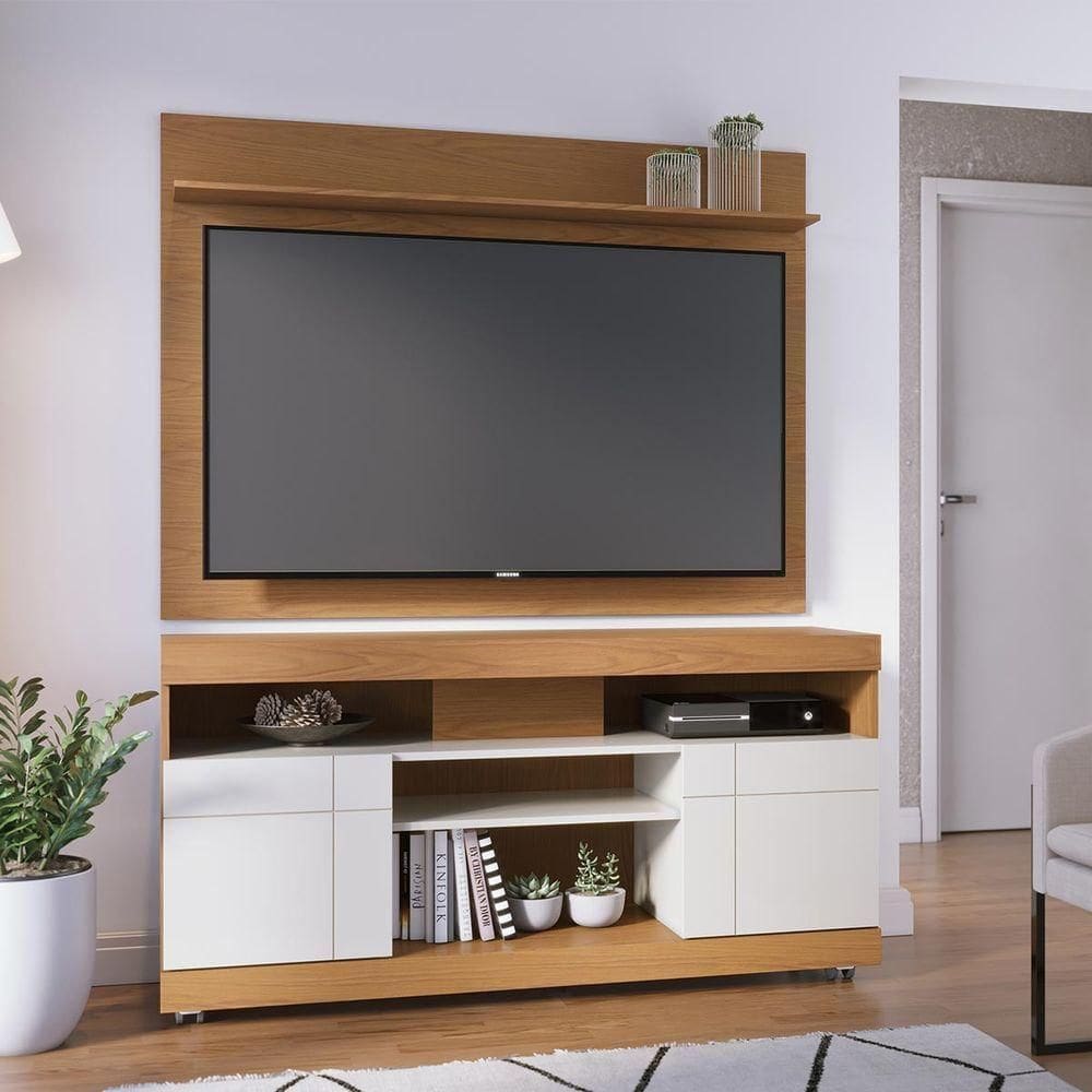 Rack com Painel Para TV Até 55 Pol 136x168cm Colibri Freijó Off White