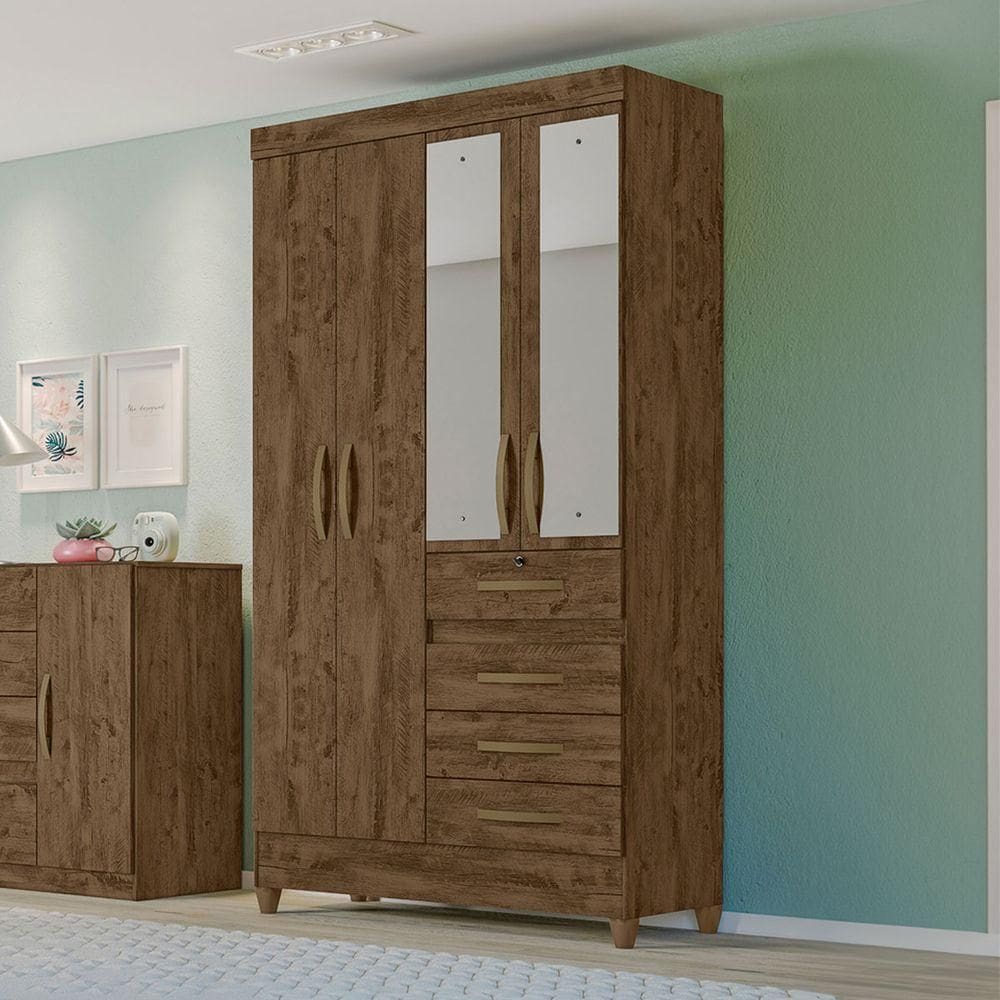 Guarda Roupa Solteiro com Espelho 110x204cm Sobral Moval Castanho