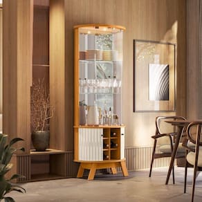 Cristaleira com Led e Espelho 67x180cm Marina Madetec Cinamomo Off White