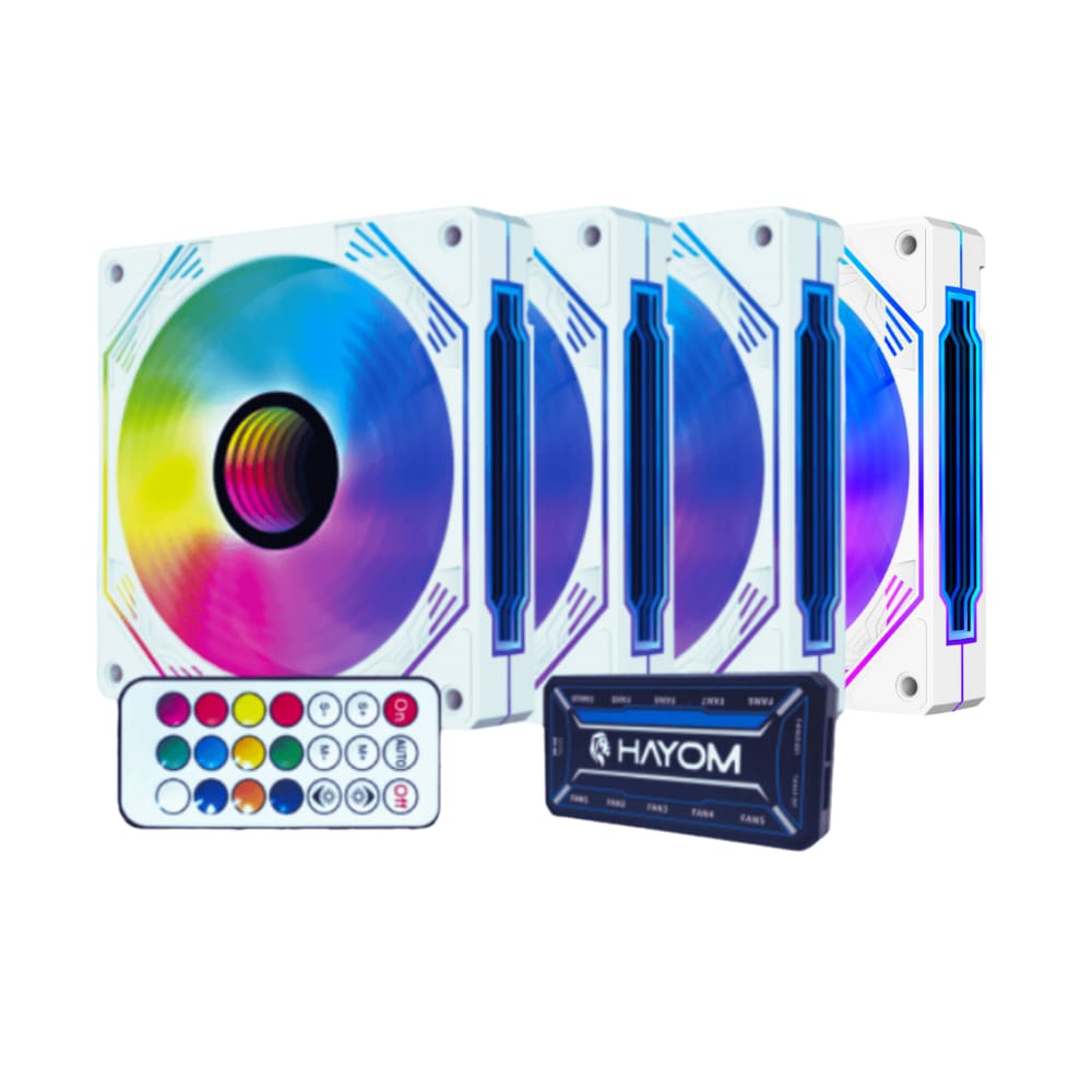 Kit 4 Fan Hayom RGB 120mm C/ Controladora Branco – FC1309