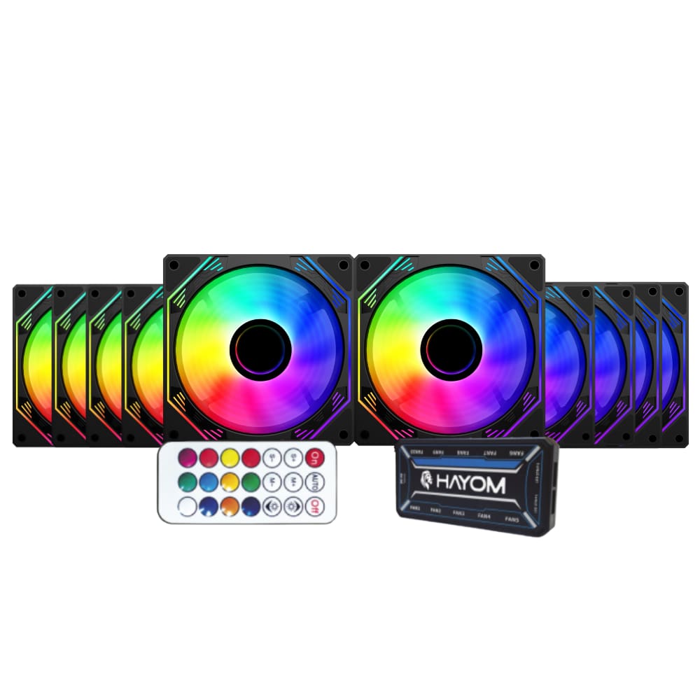Kit 10 Fans Hayom RGB 120mm C/Controladora Preto - FC1308