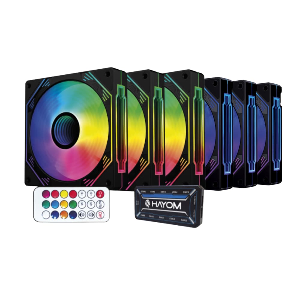 Kit 6 Fans Hayom RGB 120mm C/Controladora Preto - FC1308