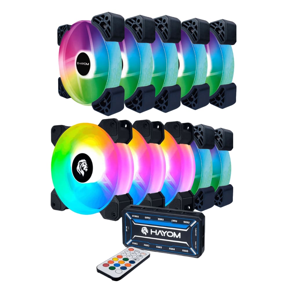 Kit 10 Fans Hayom Led RGB 120mm C/ Controladora - FC1306