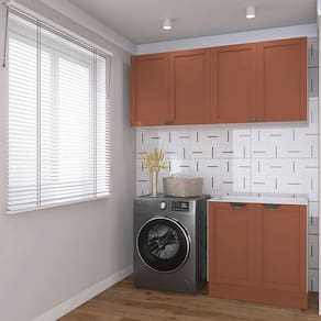 Lavanderia Modulada 2 Peças sem Tampo 1 Aéreo 3 Portas 1 Balcão Arizona Cabecasa Madeiramadeira Branco/Terracota