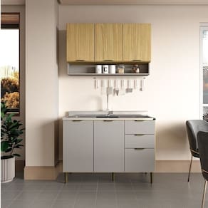 Cozinha Modulada Ibiza 02 Peças 100% Mdf - sem Tampo Louro Freijó | Cinza