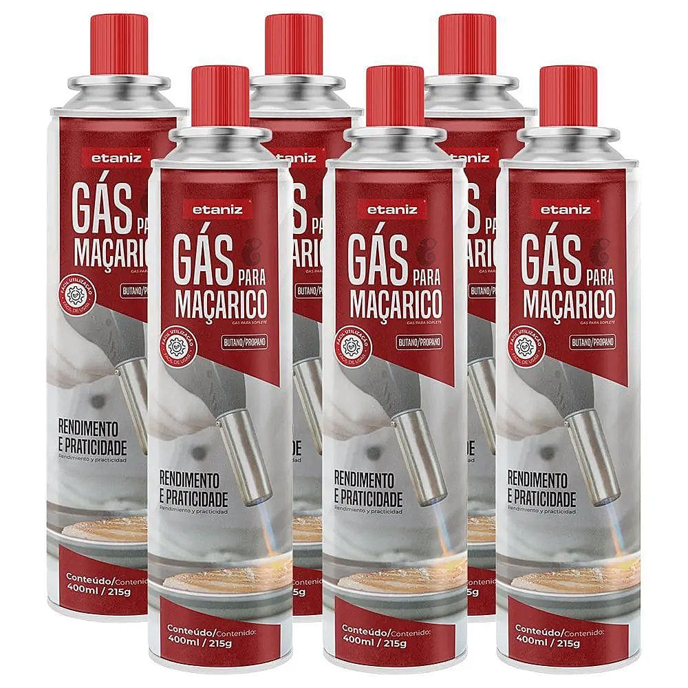 Kit 6 Cartucho de Gás Refil para Maçaricos e Ferramentas 400ml/215g Etaniz