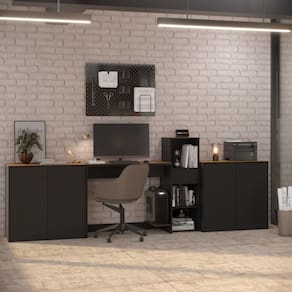 Conjunto de Escritório 4 Peças Smart Office Mesa Livreiro e 2 Aparadores Buffet