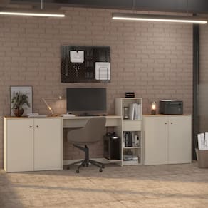 Conjunto de Escritório 4 Peças Smart Office Mesa Livreiro e 2 Aparadores Buffet