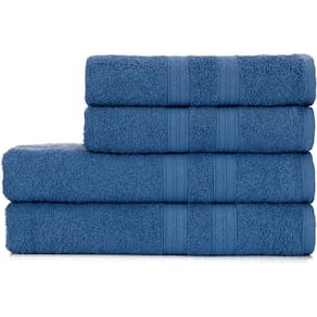 Jogo De Toalhas De Banho 4 Peças 100% Algodão Alta Absorção 2 Banho + 2 Rosto Padrão Hotel Pousada Azul