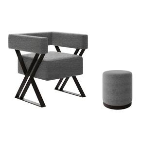 Poltrona Decorativa Sala de Estar Miralys com Puff Decorativo Marí Linho Cinza - Desk Design