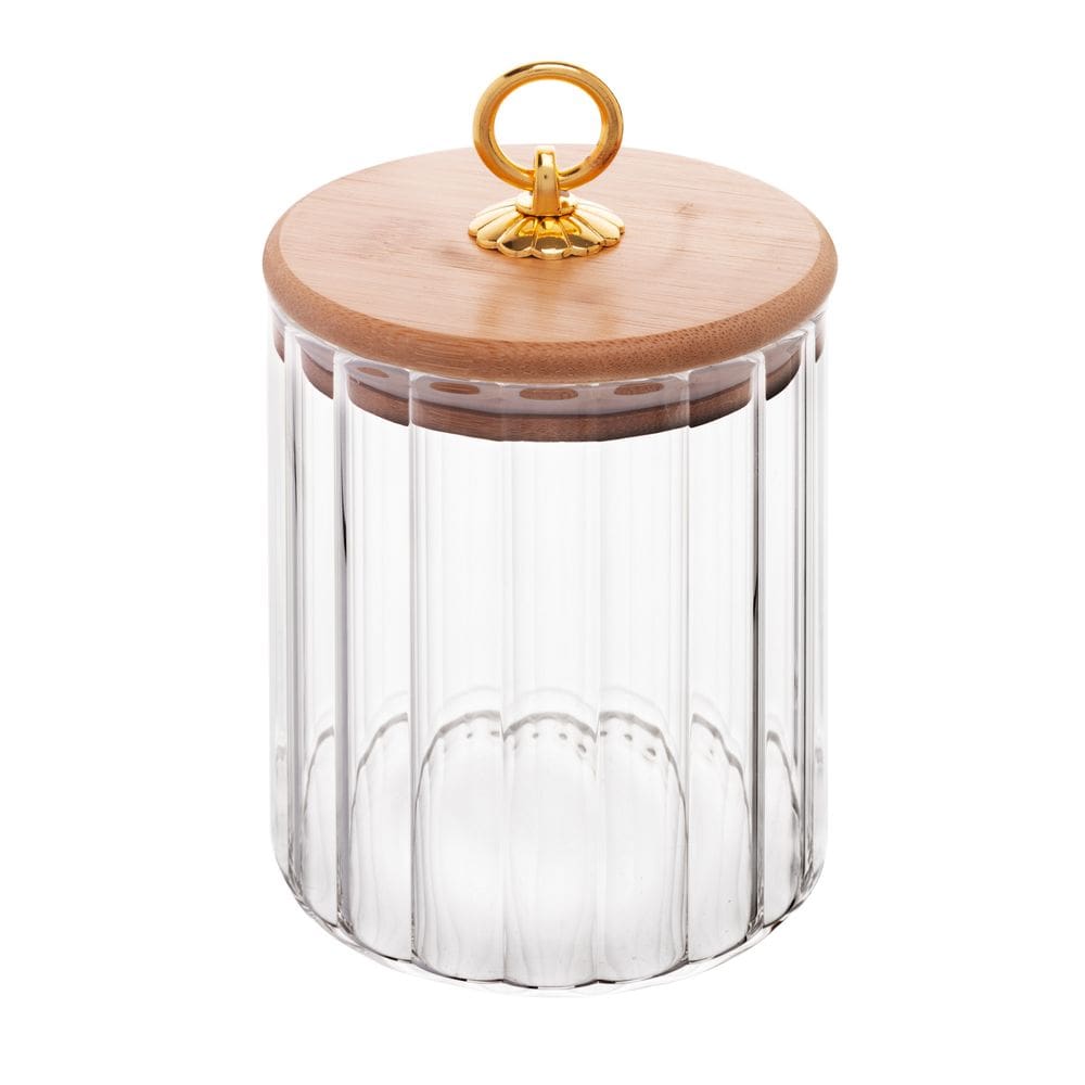 Pote Porta Mantimentos de Vidro Canelado C/Tampa de Bambu e Puxador de Metal Classic 550ml Wolff
