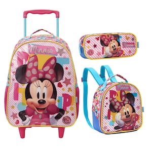 Kit Mochila Rodinha Minnie Lancheira Estojo Infantil Escolar 13190