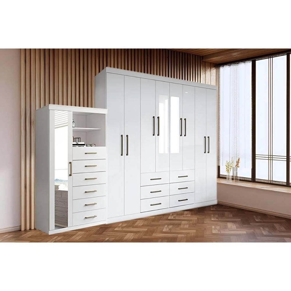 Guarda Roupa 2 Peças (1GuardaRoupa+1Cômoda) QC140 Branco - Santos Andirá