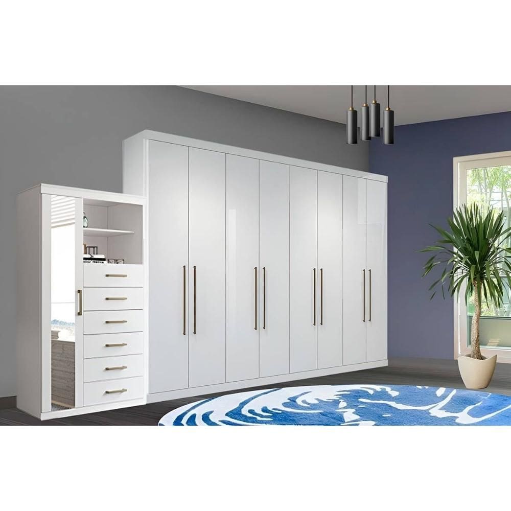 Guarda Roupa 2 Peças (1GuardaRoupa+1Cômoda) QC131 Branco - Santos Andirá