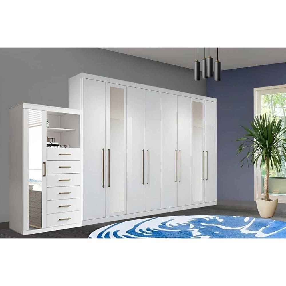 Guarda Roupa 2 Peças (1GuardaRoupa+1Cômoda) QC132 Branco - Santos Andirá