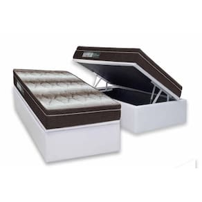 Cama Box Baú Solteiro: Colchão Ortopédico Ortobom Light + Base CRC Courano White (88x188)