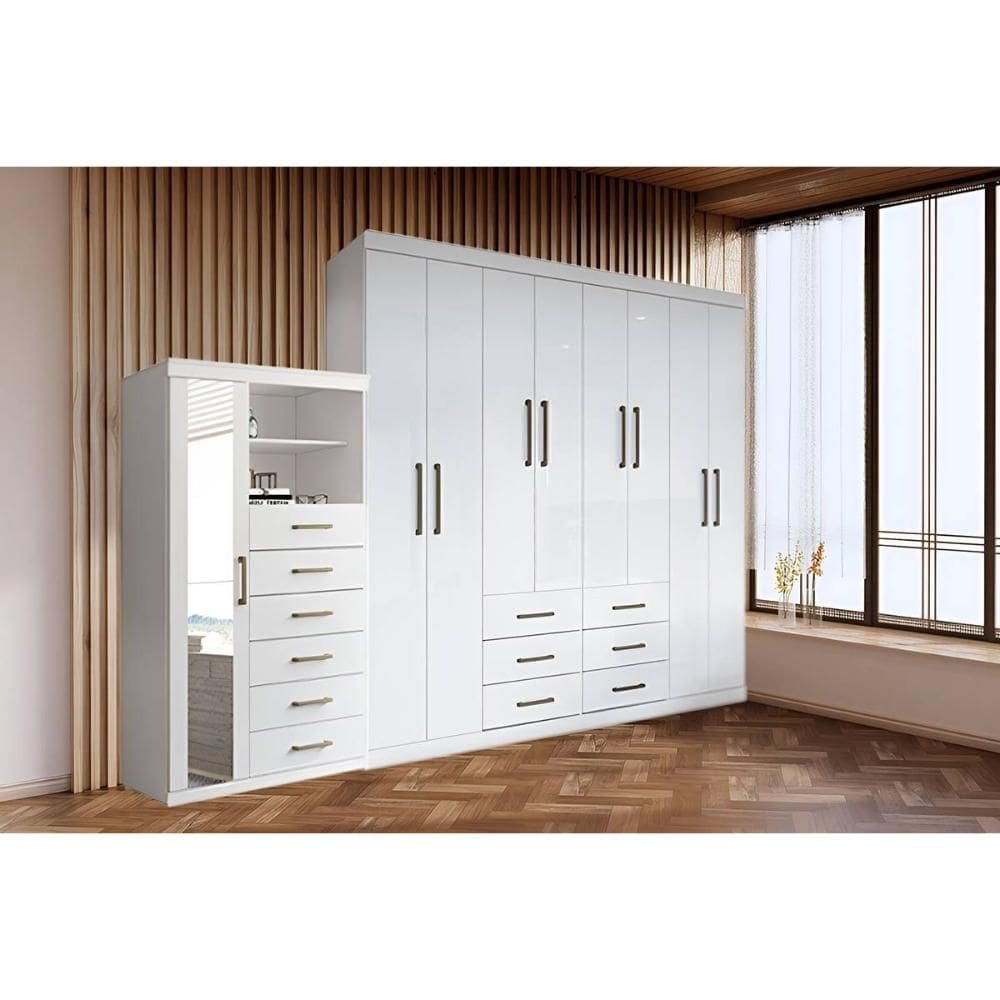 Guarda Roupa 2 Peças (1GuardaRoupa+1Cômoda) QC138 Branco - Santos Andirá