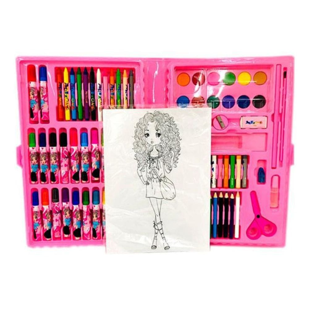 Maleta De Pintura Infantil Para Colorir 98 Peças + Desenhos