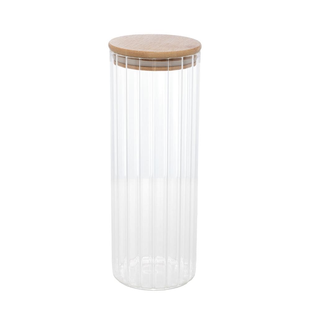 Pote Porta Mantimentos de Vidro Canelado C/Tampa de Bambu 1,1 Litros Wolff