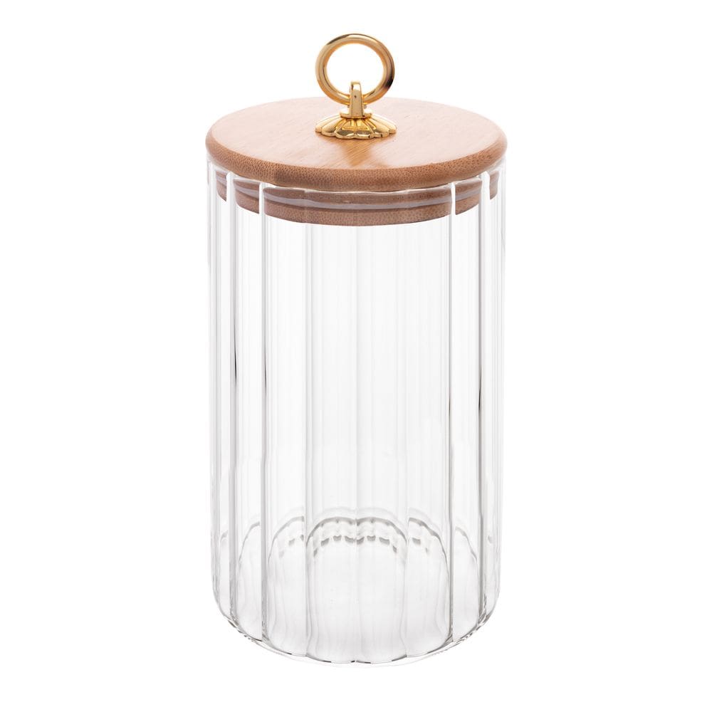 Pote Porta Mantimentos de Vidro Canelado C/Tampa de Bambu e Puxador de Metal Classic 850ml Wolff