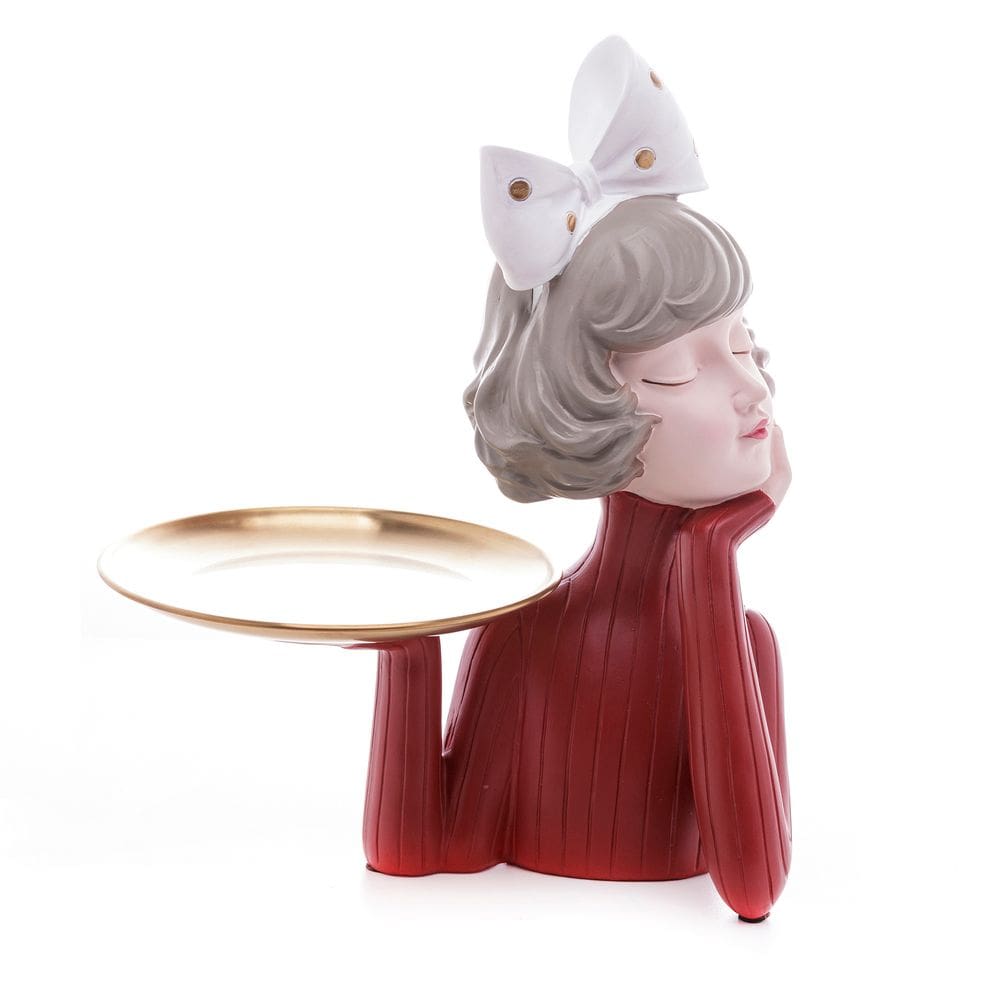 Escultura Decorativa de Resina Boneca C/Bandeja 32x24cm Wolff