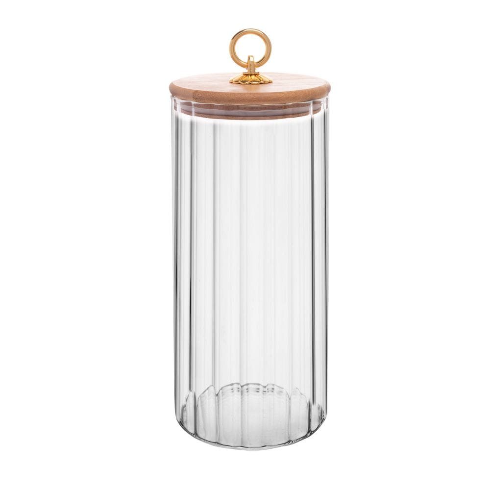 Pote Porta Mantimentos de Vidro Canelado C/Tampa de Bambu e Puxador de Metal Classic 1,150 Litros Wolff
