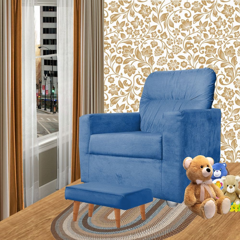 Poltrona De Amamentação Aconchego Nubia E Puff Marinho