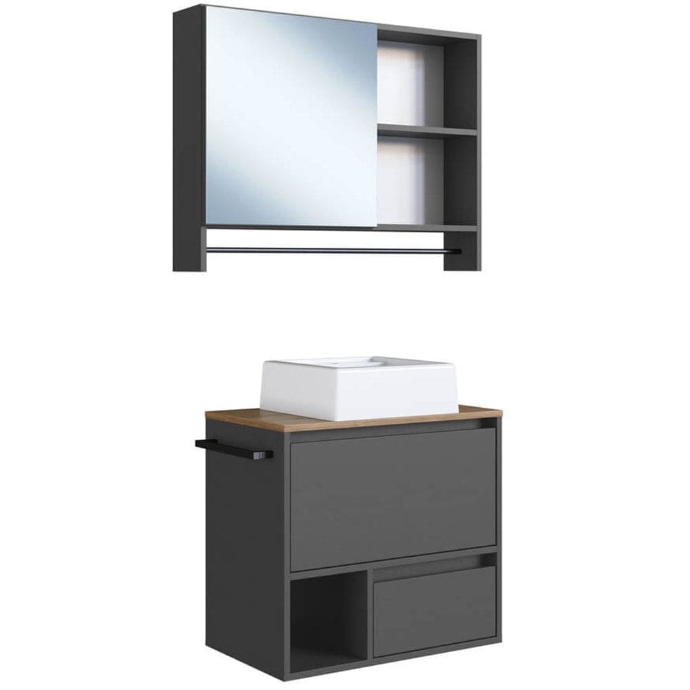 Conjunto Armario e Gabinete Com Cuba 60cm Mell Grafite PRODDY