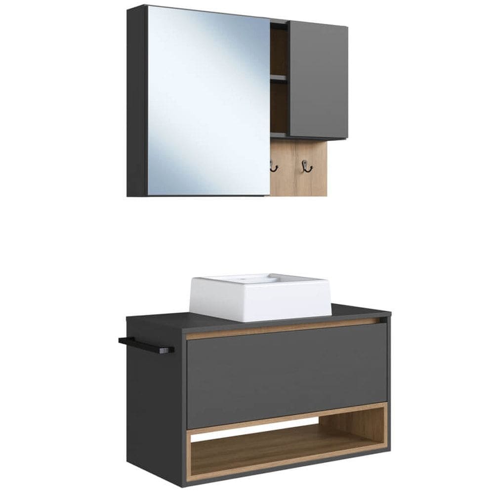 Conjunto Armario e Gabinete 80cm Com Cuba Mell Grafite PRODDY