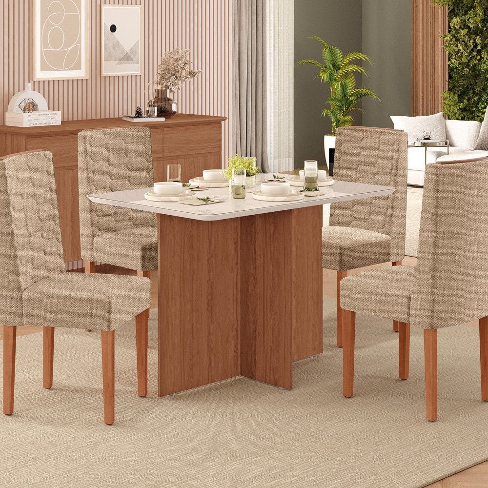 Conjunto Sala de Jantar Frida 120x80cm com 4 Cadeiras Coral Tuboarte